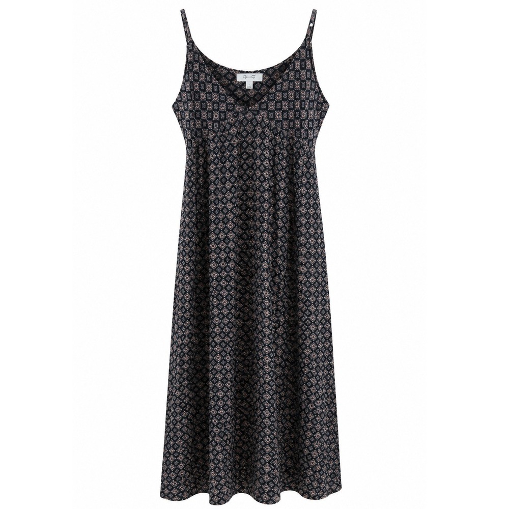 Becaal Midi Dress Women L Spaghetti Strap Black Geometric Relaxed Fit 82249